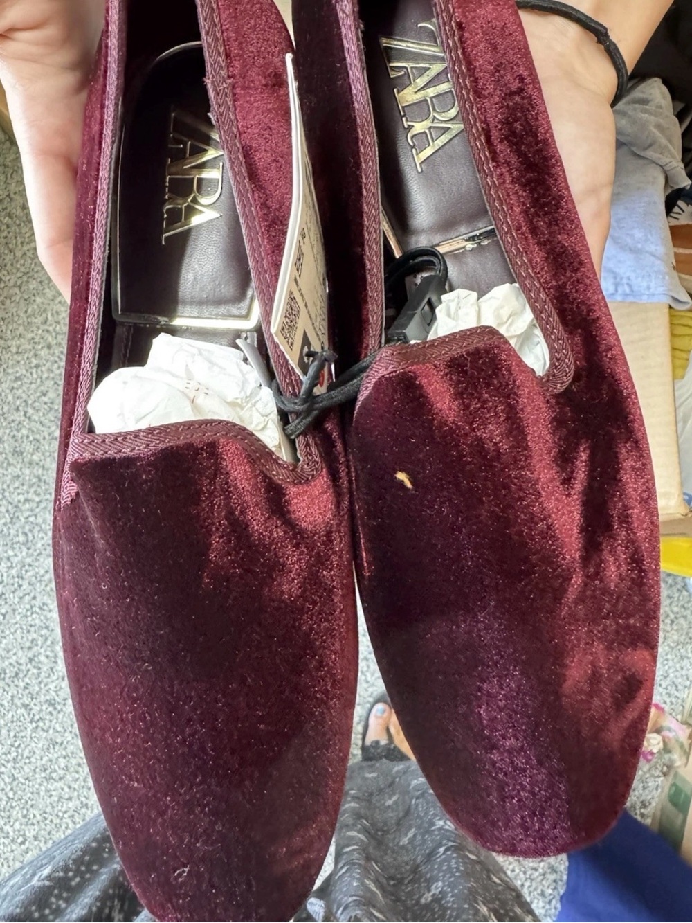 Zara women’s Velvet Loafers in Burgundy